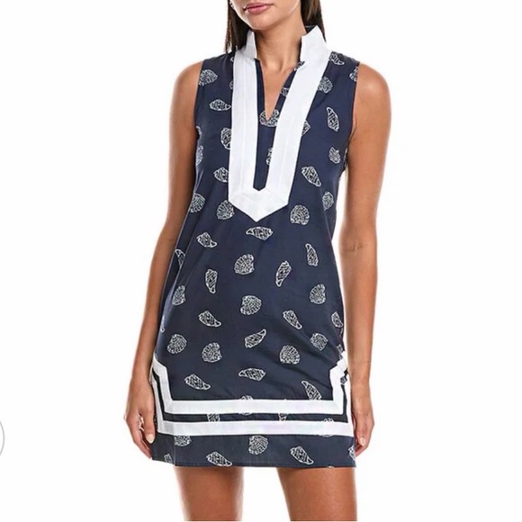 Sail to Sable Dresses & Skirts - Sail to Sable Seashell Print Signature Mini Caftan Cotton Dress Mini Navy L NWT